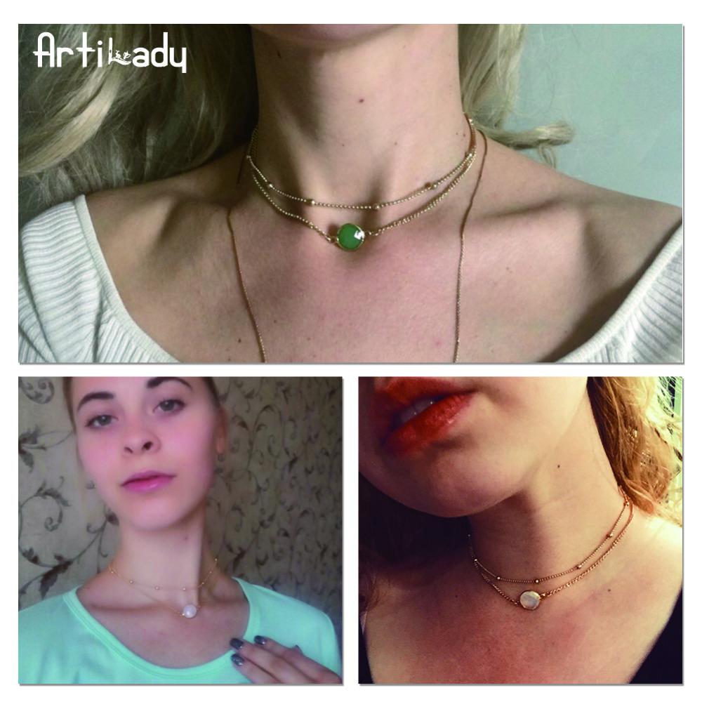 Style with natural crystal chain choker necklace